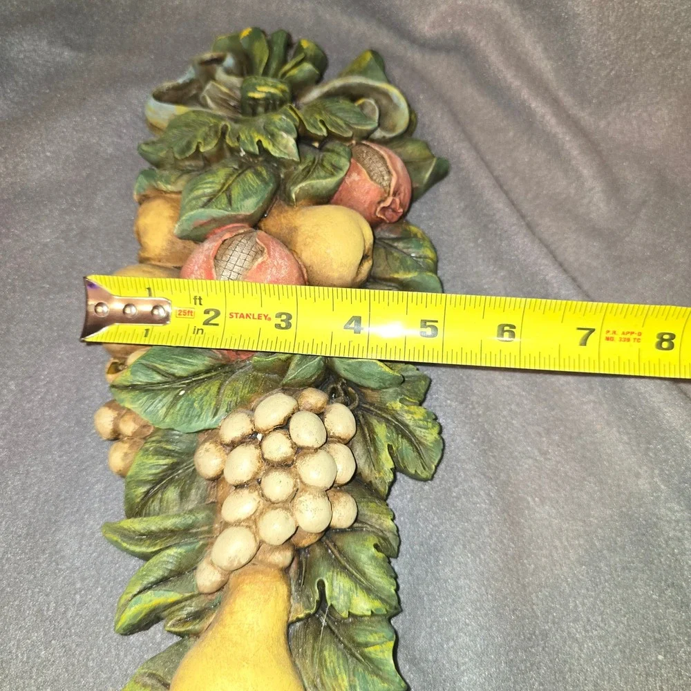Vintage Fruit Swag Wall Plaque Pomegranate Grapes Pear Tuscan Kitchen Decor 16in